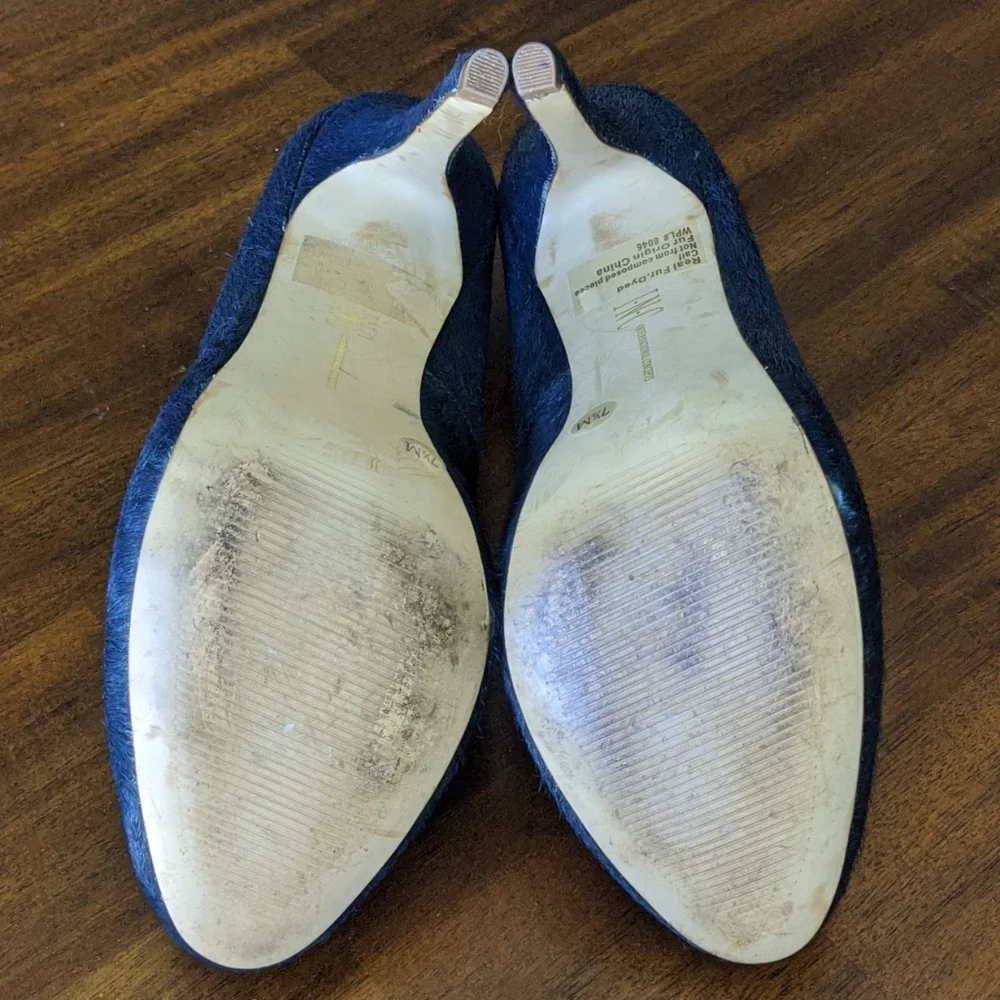 INC Blue Denim Calf Fur Heels 7.5 - Picture 7 of 8